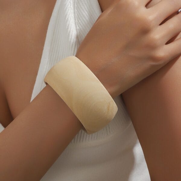 Minimal Geometric Unfinished Wooden Bangle: Wide flat sanded hardwood bracelet for DIY and engraving.