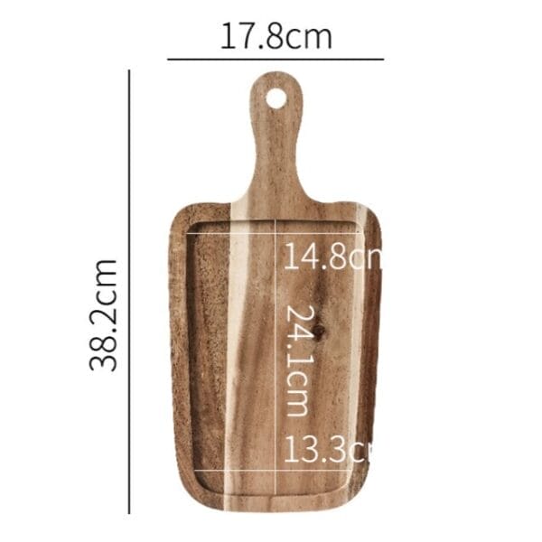 Wooden tray with handles, eco-friendly pizza serving platter.