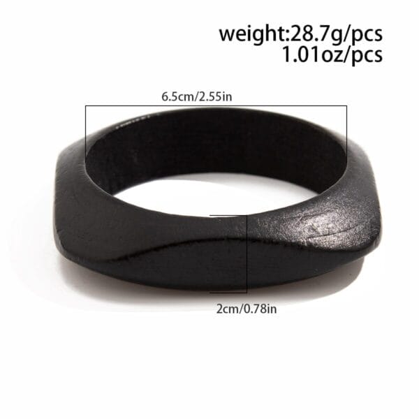 Black wooden ring, square design, lightweight fashion accessory