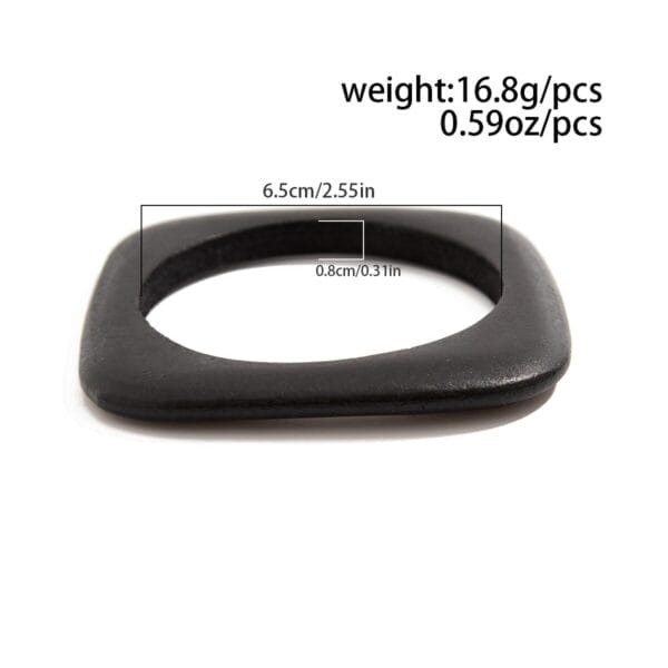 Black square wooden ring component with dimensions: 6.5cm x 6.5cm outer, 0.8cm inner