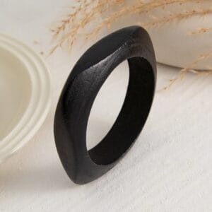 Vintage Geometric Wooden Bangle: Black irregular faceted English-style bracelet from the trio set.