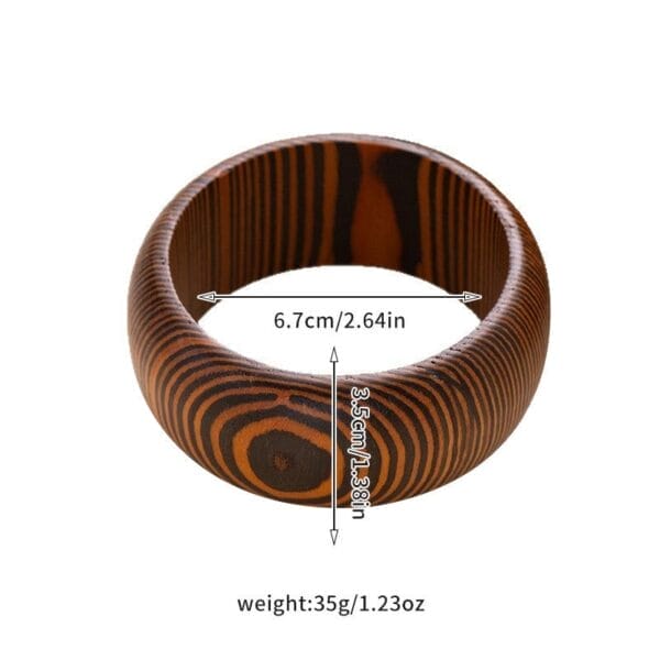 Vintage wooden bangle, 6.7cm diameter, 3.5cm width, 35g weight, handcrafted style