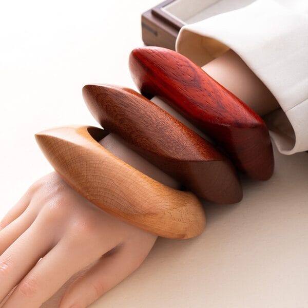 Vintage Square & Hexagon Wooden Bangles: Handcrafted wooden bangles in varying shades of brown.