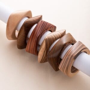 Vintage Square & Hexagon Wooden Bangles: Handcrafted styles in bulk, showcasing unique wood grain patterns.