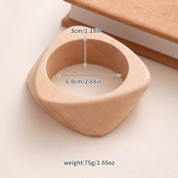 Vintage Square Wooden Bangle: Handcrafted light brown wood bracelet