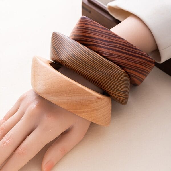 Vintage Square & Hexagon Wooden Bangles: Handcrafted wood bangles in natural & striped designs.