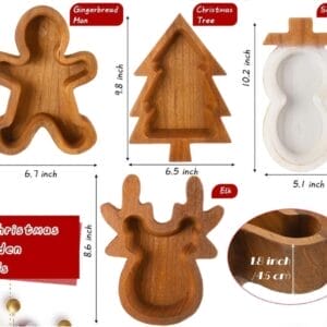 Wooden Dough Bowls: Christmas themed molds (gingerbread man, tree, snowman, elk) for candle making.