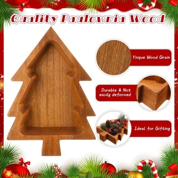 Christmas Tree Wooden Dough Bowl: Quality Paulownia wood, ideal for candle making, durable, unique wood grain.