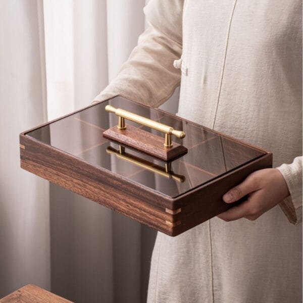 Premium Walnut Wooden Dry Fruit Box: Stackable 6-compartment snack and candy box.