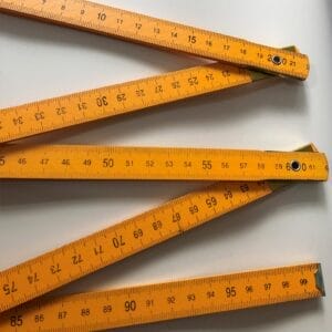 Orange wooden folding ruler, 1.5m 5-section metric measuring tool