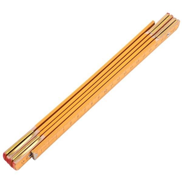 Orange Wooden Folding Ruler: 1.5m 5-section metric ruler for measurements.