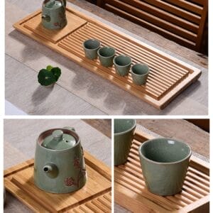 Custom Wooden Gift Tray: Bamboo tea set tray, perfect for wholesale gifts.