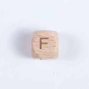 12mm Beech wooden letter bead with engraved 'F' for DIY crafts and jewelry making