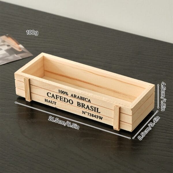 AUTO-DRAFT wooden box with "CAFEDO BRASIL" text. Rustic storage or decorative container.