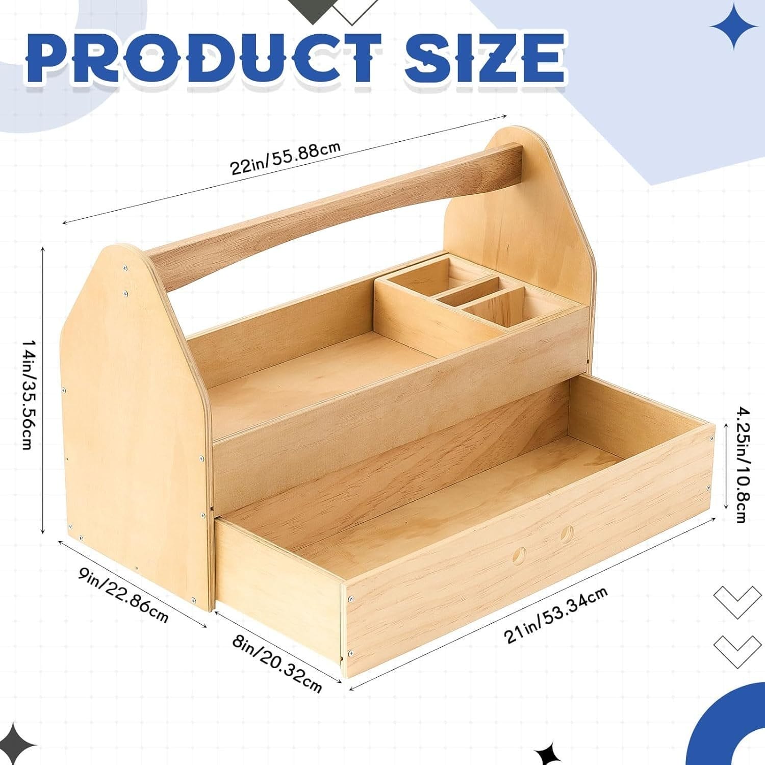Custom Wooden Tool Box: Portable Multi-Functional Organizer with dimensions displayed.