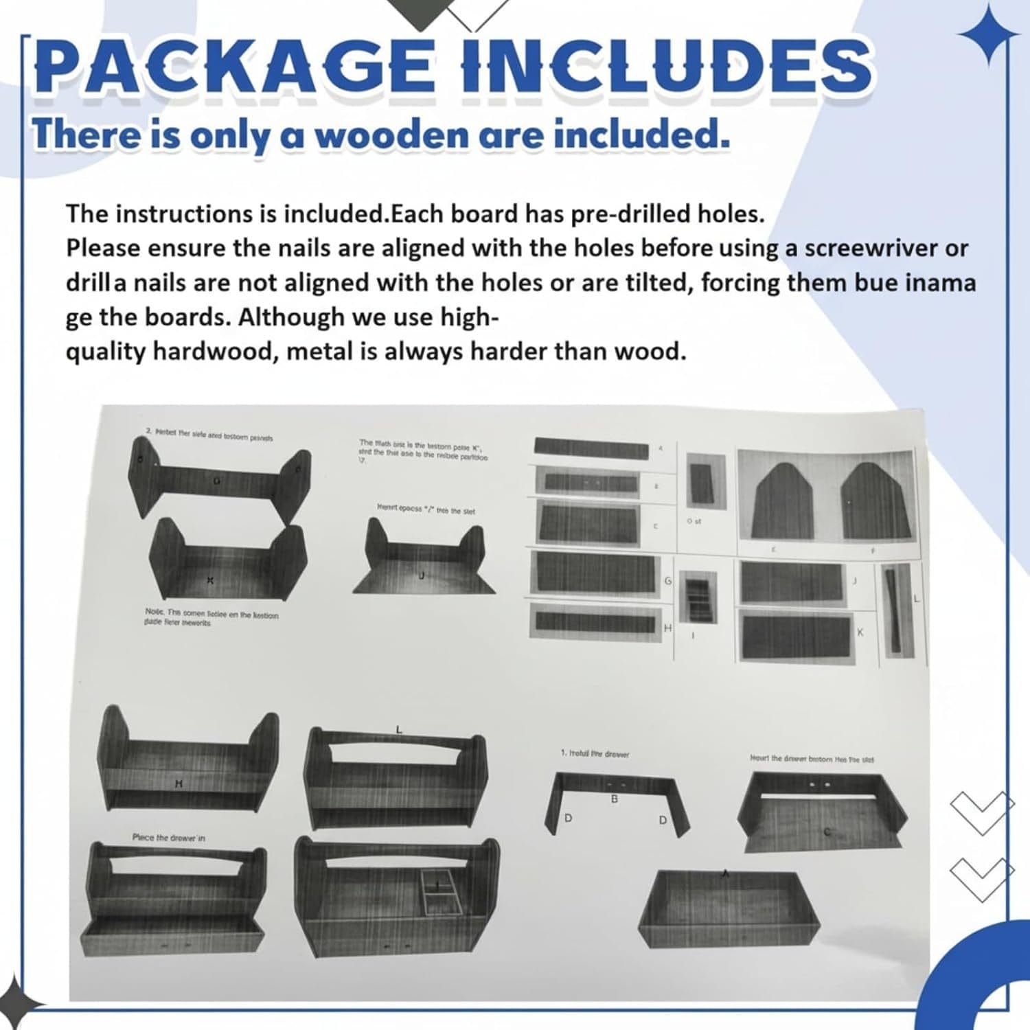 Custom Wooden Tool Box: Package includes instructions, pre-drilled holes, high-quality hardwood, and metal is always harder than wood.