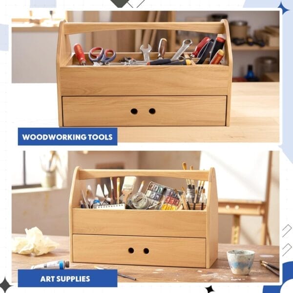 Custom Wooden Tool Box: Portable multi-functional organizer for woodworking tools and art supplies