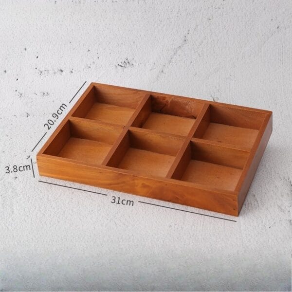 AUTO-DRAFT: Wooden box with six compartments for storage and organization