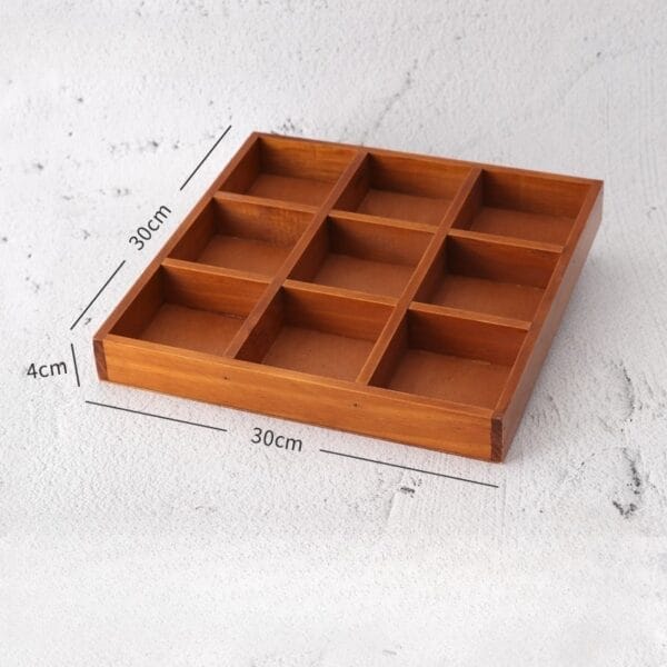 AUTO-DRAFT: Wooden box with nine compartments, 30x30cm, and 4cm height