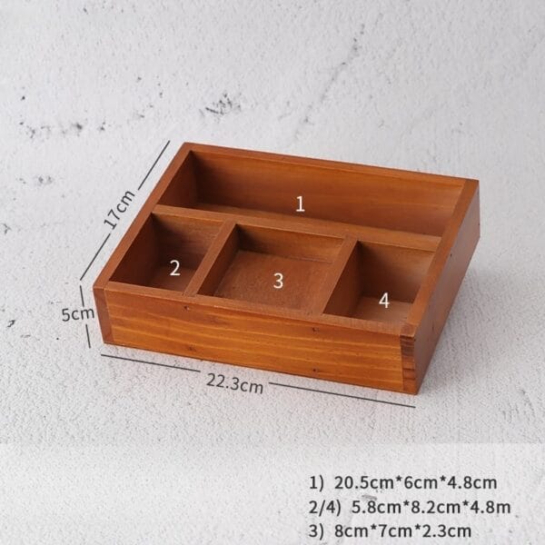 Vintage Wooden Multi-Compartment Tray for Gift Packaging with dimensions 22.3cm x 17cm x 5cm