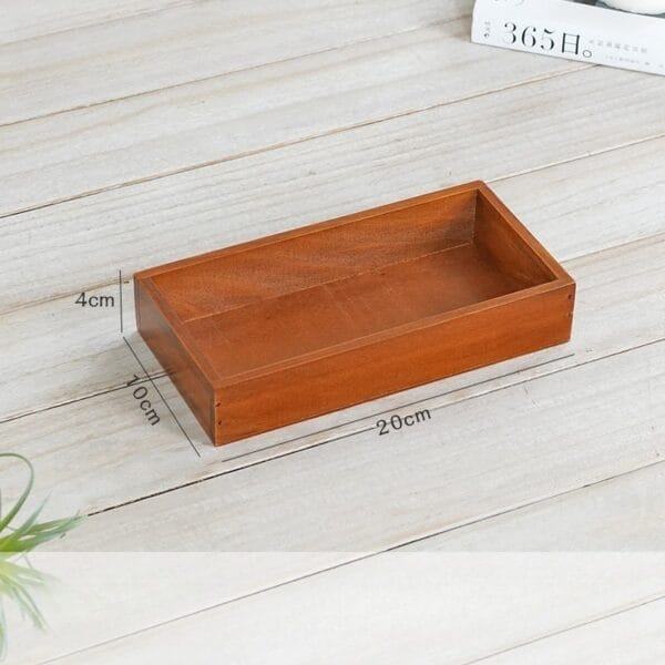 Small rectangular brown wooden tray, dimensions 20x10x4cm
