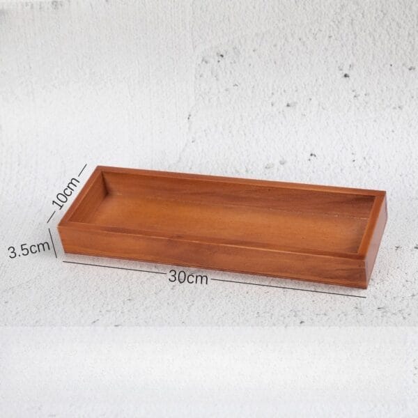 AUTO-DRAFT: Rectangular wooden tray, dimensions 30cm x 10cm x 3.5cm, perfect for home decor or organization